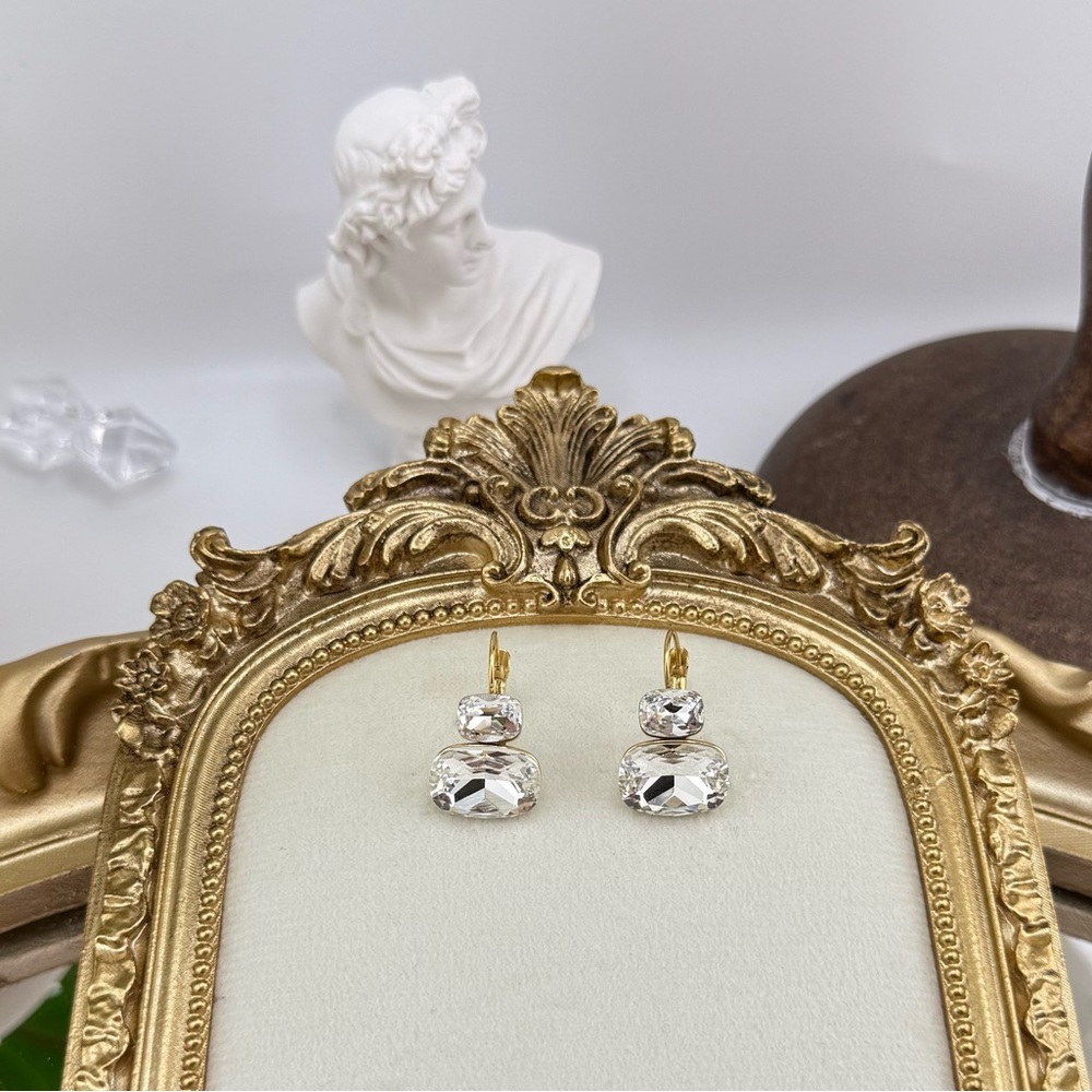 White Crystal Drop Earrings – Gold-Plated Stainless Steel - Picture 5 of 6